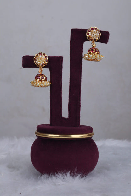 Lakshmi Motif Kemp Pearl Jhumkas