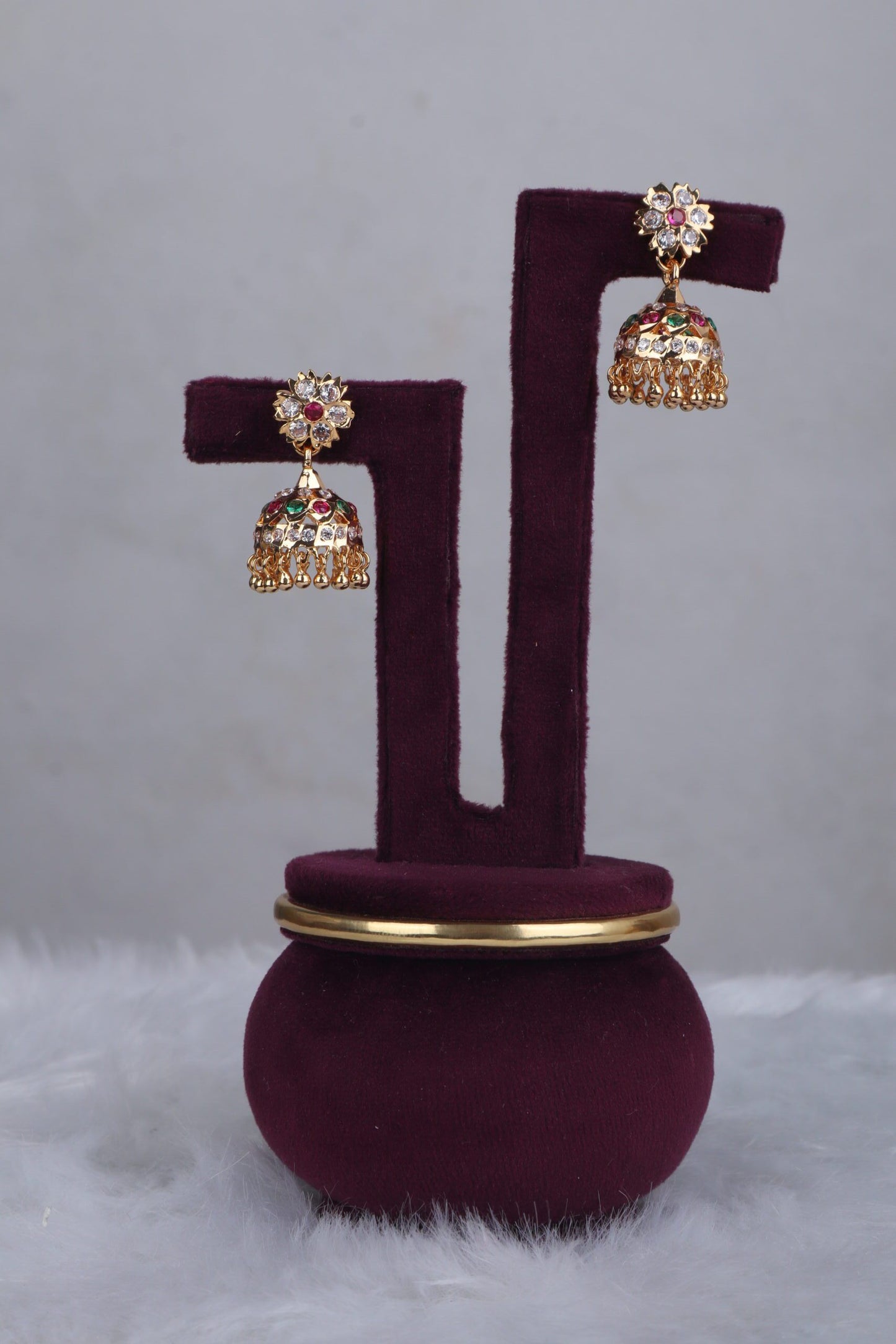 Floral Stone-Studded Jhumkas