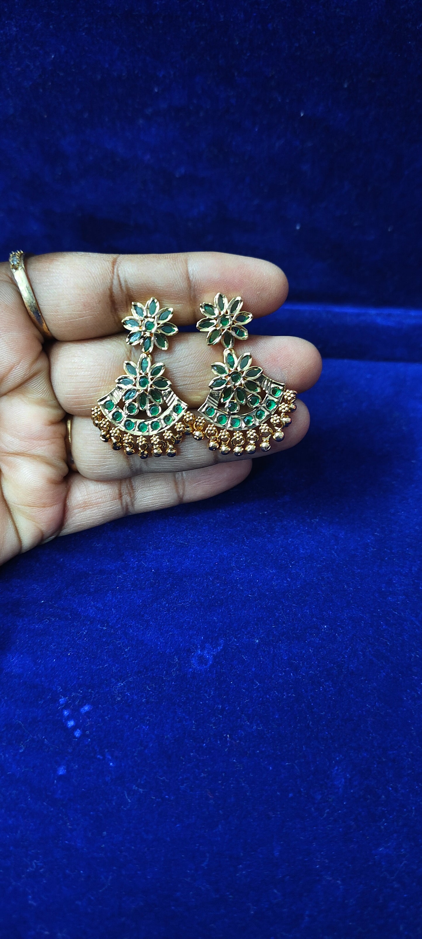 Panchaloham green stone earrings