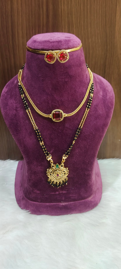 Simple nakshi nanu necklace set and 18" length black beads combo
