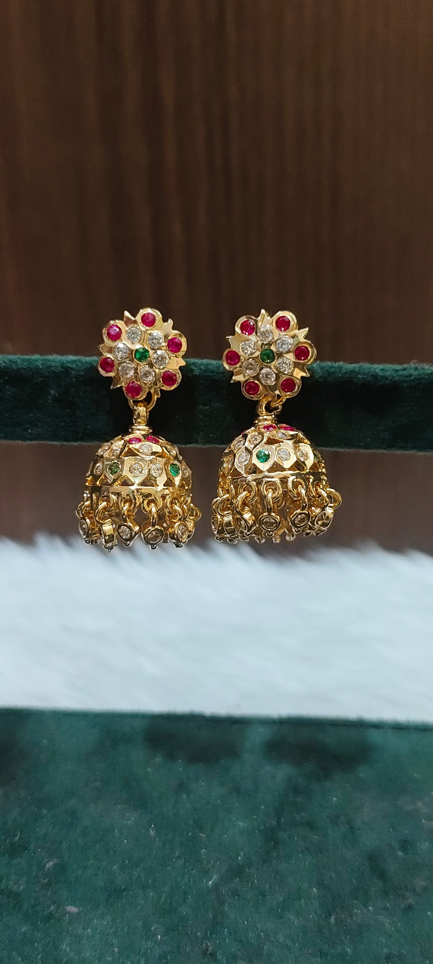 Pure panchaloham medium Jumkas studs stone colour may changes