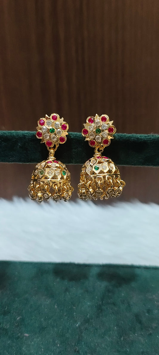 Pure panchaloham medium Jumkas studs stone colour may changes