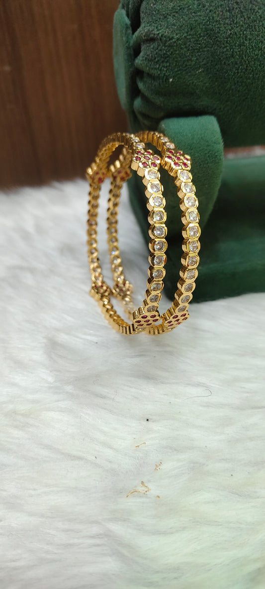 Pure panchaloham diamond look ruby white 2 bangles
