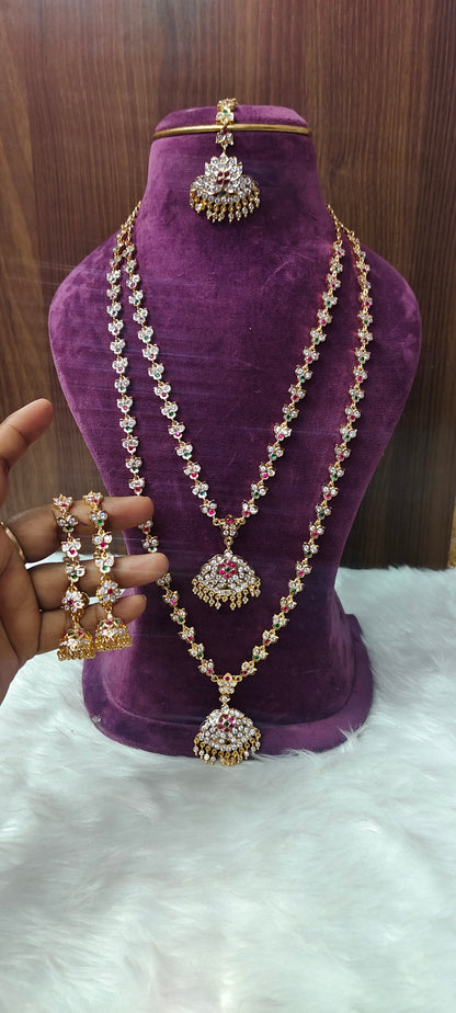 Pure panchaloham bridel set ( long haram, necklace, earrings,maati, mangtika)