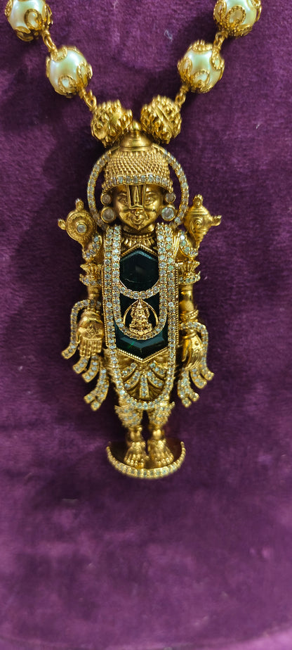 Hi quality antique nakshi 24 " length balaji pendant with beads chain