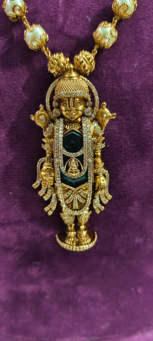 Hi quality antique nakshi 24 " length balaji pendant with beads chain