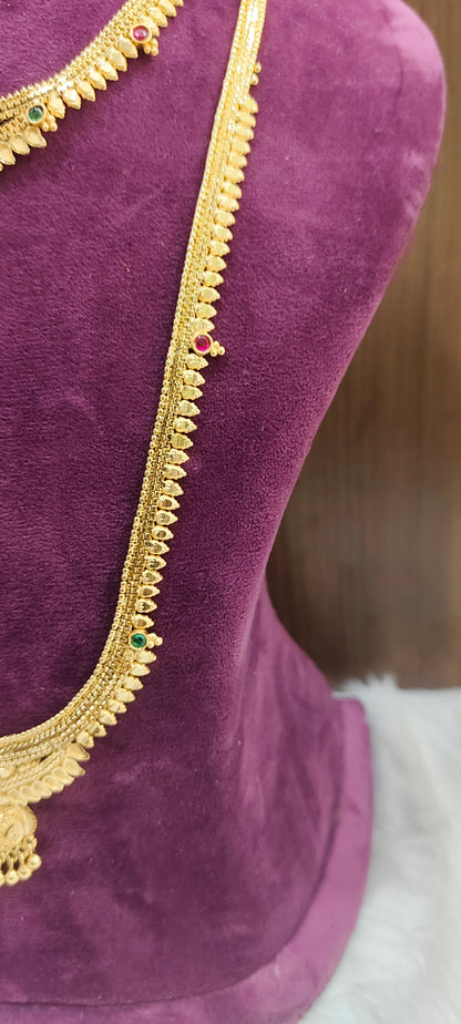 100% gold look necklace and long haram combo set