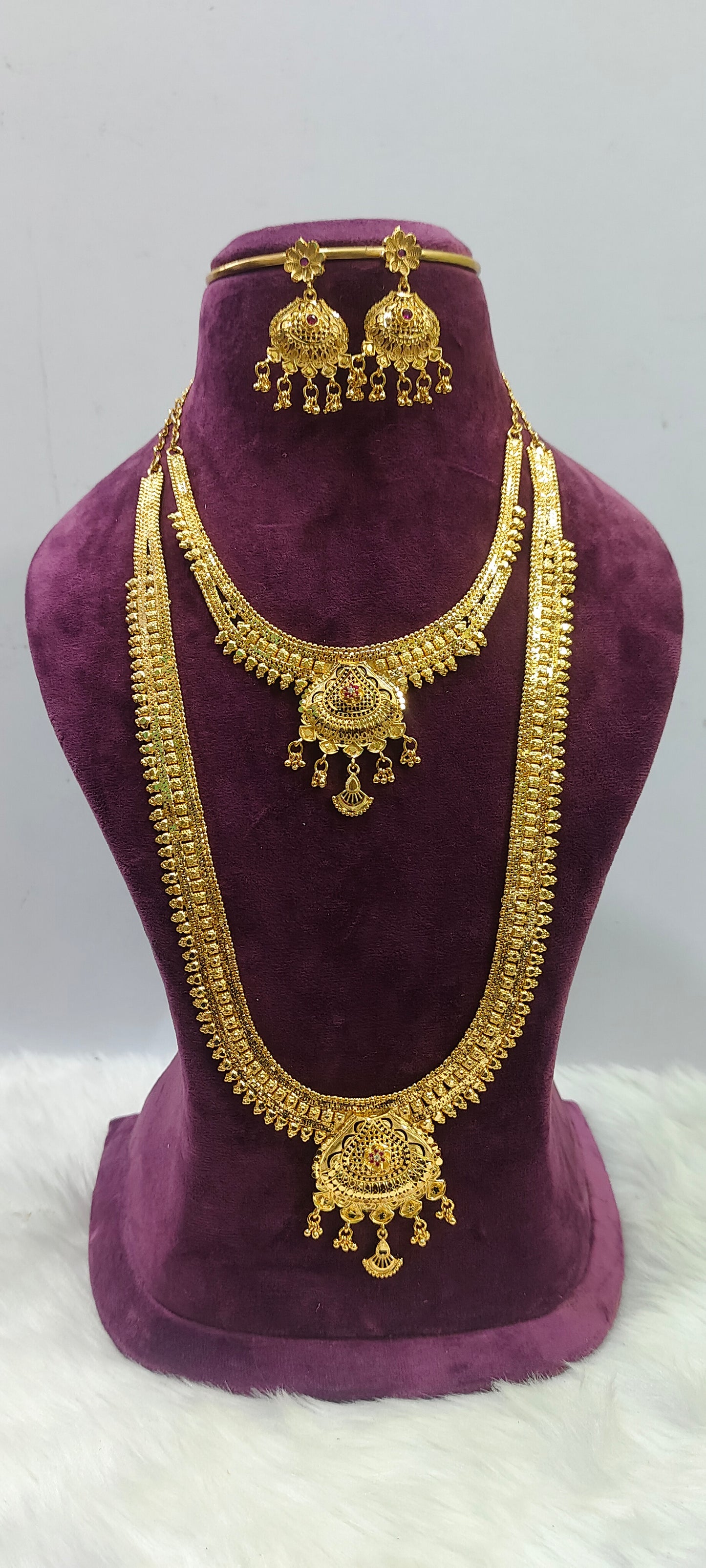 100% gold look long haram and necklace and long haram combo