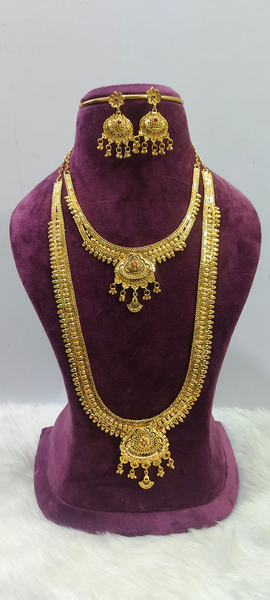 100% gold look long haram and necklace and long haram combo
