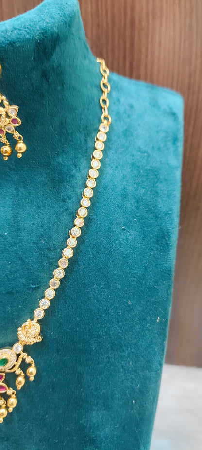 Simple gold look Lakshmi Devi necklace set