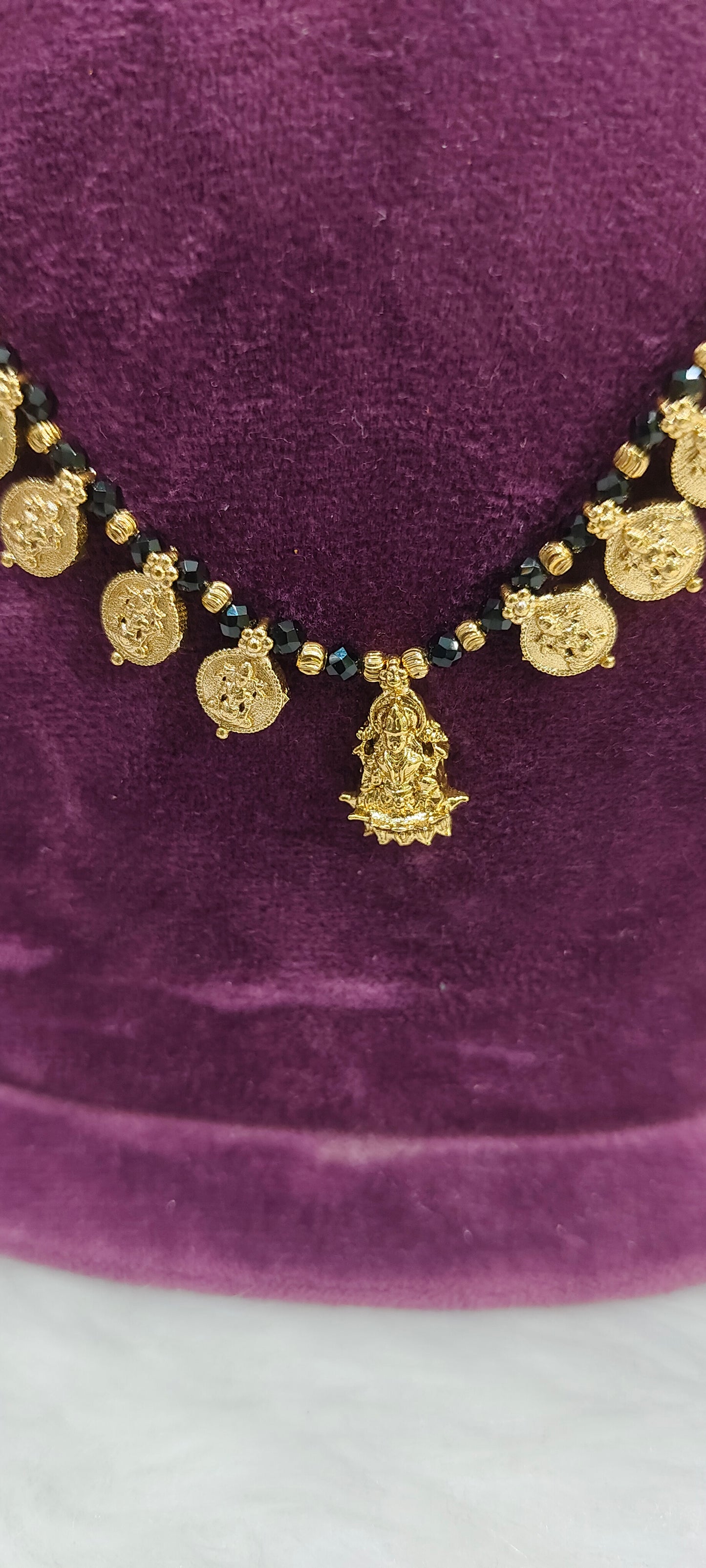 Lakshmi kasu mala with black beads 18" length