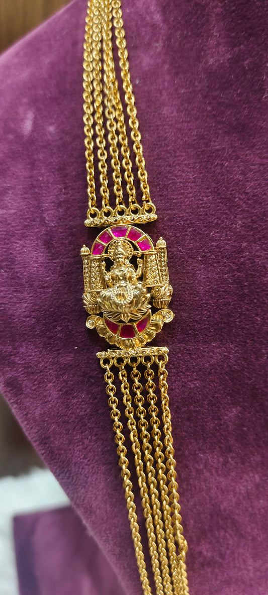 Premium nakshi 30" length 5 line Charaharam with Lakshmi Devi pendant with jadvu stones
