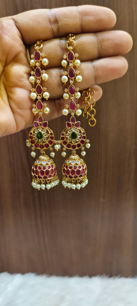 Beautiful jumkas with attached chuttu maati