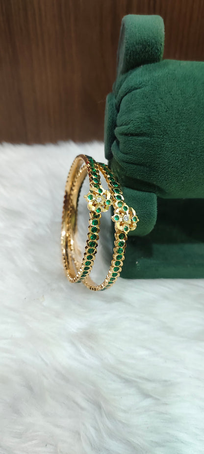 Pure panchaloham green stone kada bangle