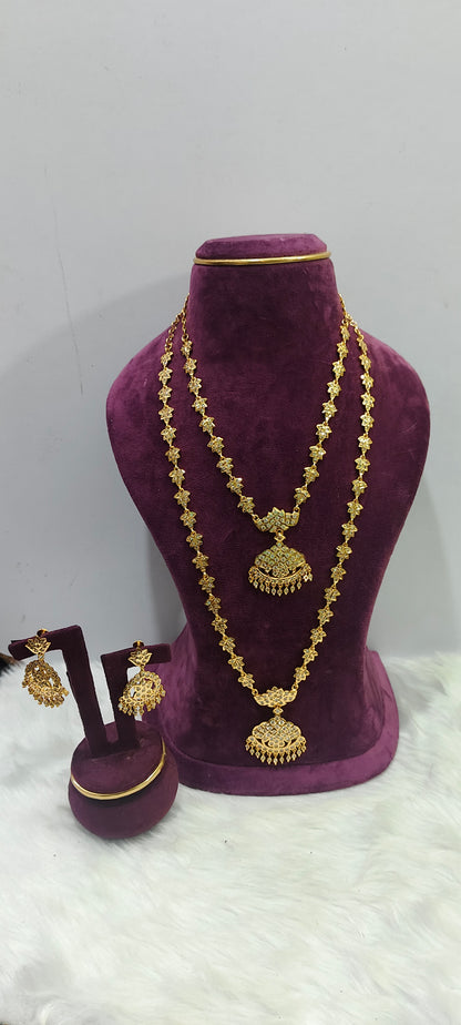 Pure panchaloham necklace and long haram combo set