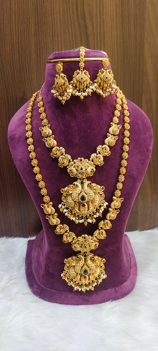 Premium nakshi 3d embossed bridel set with mangtika