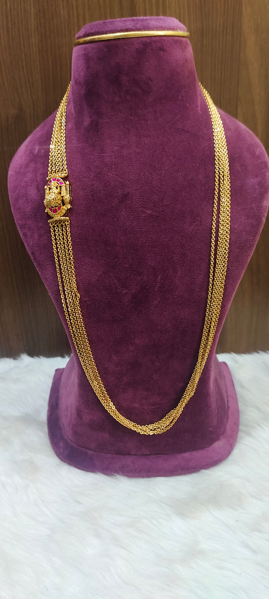 Premium nakshi 30" length 5 line Charaharam with Lakshmi Devi pendant with jadvu stones