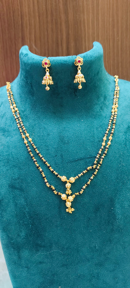 Premium 3 set combo ( 2 line 18" black beads, panchaloham jumkas,vanki ring)
