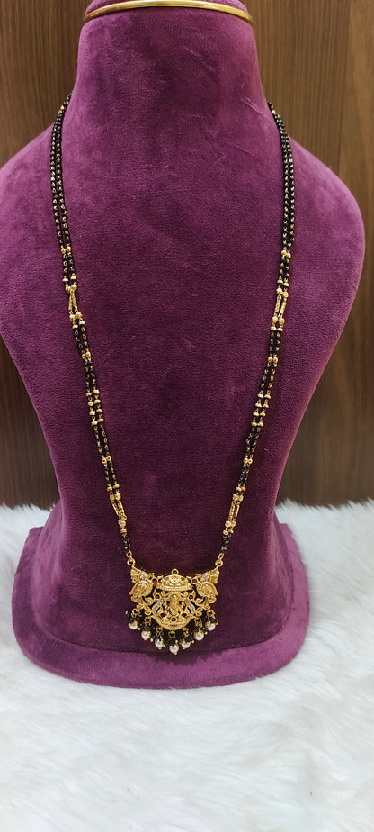 Premium nakshi 2 line 28" length black beads