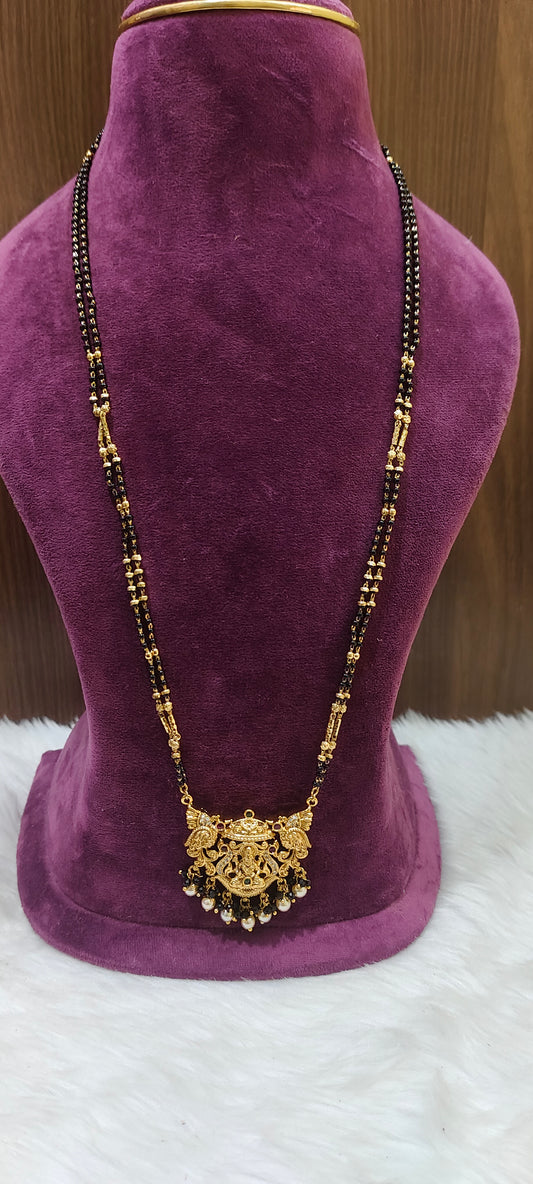 Premium nakshi 2 line 28" length black beads