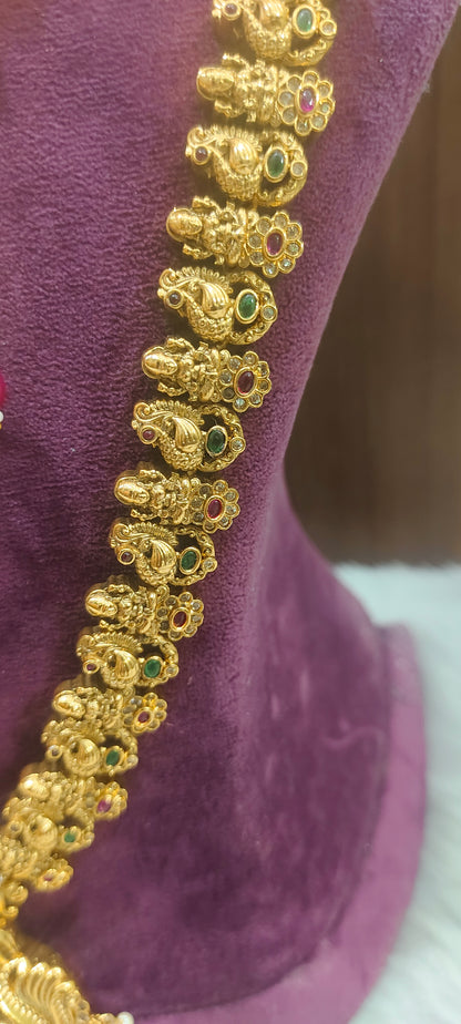 Premium nakshi necklace , long haram, earringsand  mangtika bridel combo set