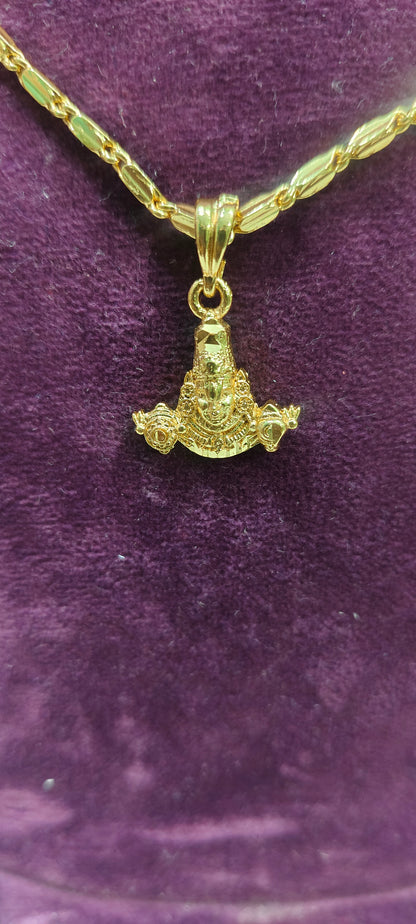 Premium micro gold plated 18" length rice model chain with Balaji pendant