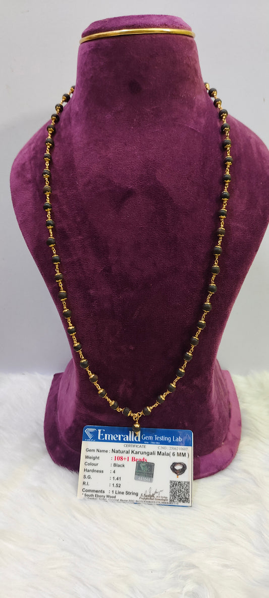 Pure panchaloham 6mm size Karungali mala with cirtificate