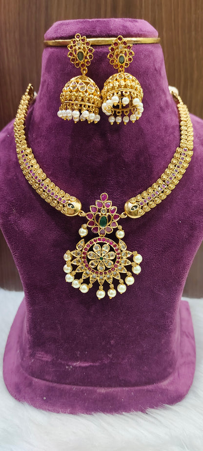 Premium antique nakshi 2 necklace set combo (back thread provided)