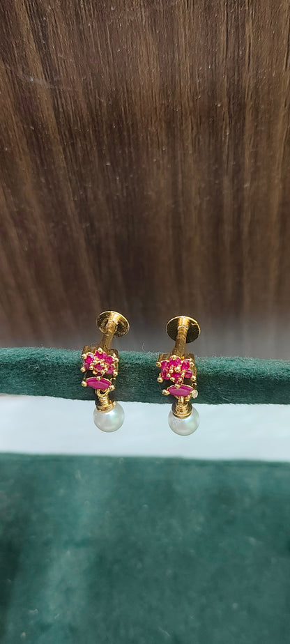Pure panchaloham ruby earrings with pearl