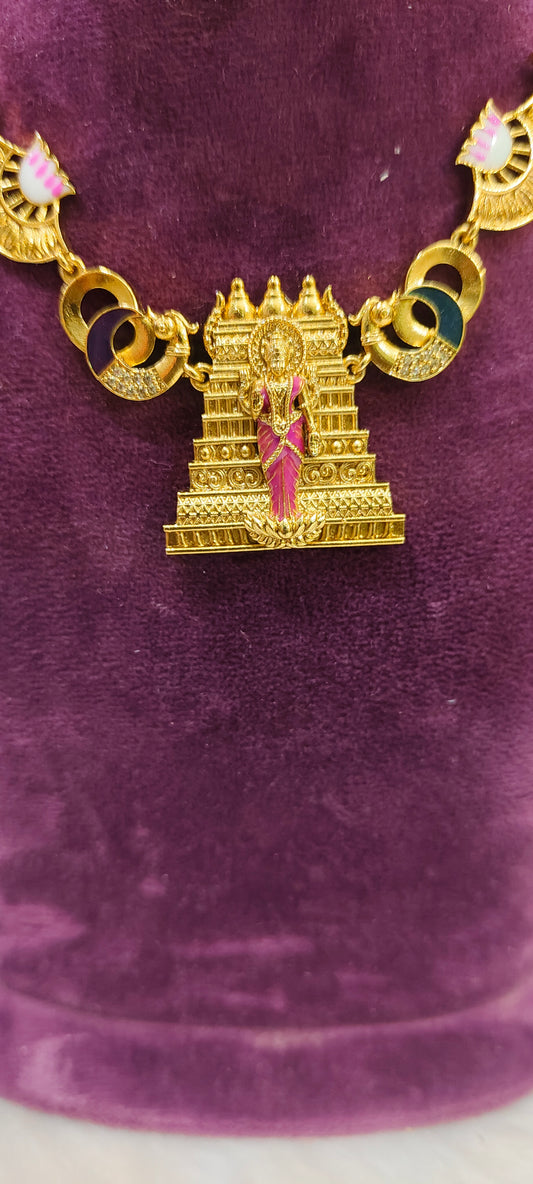 Premium gold look temple jewellery with meenakari design
