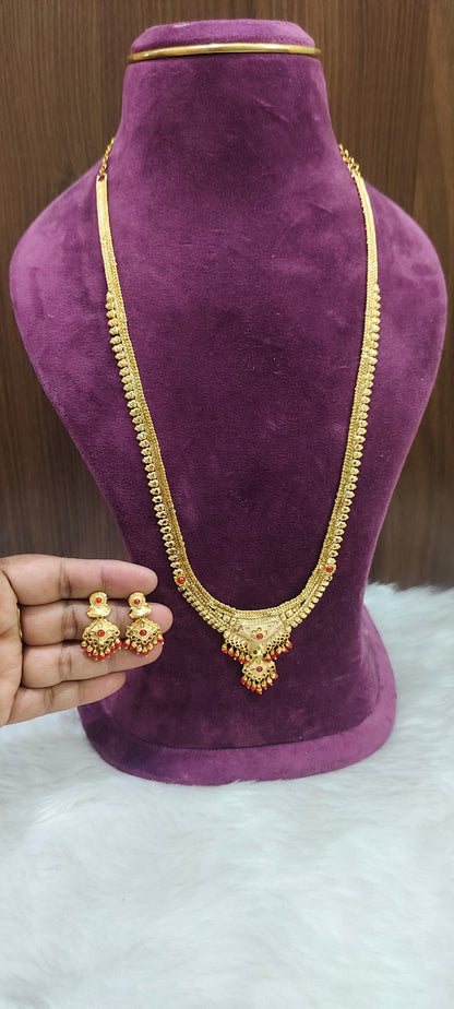 100% real gold look simple long haram with earrings