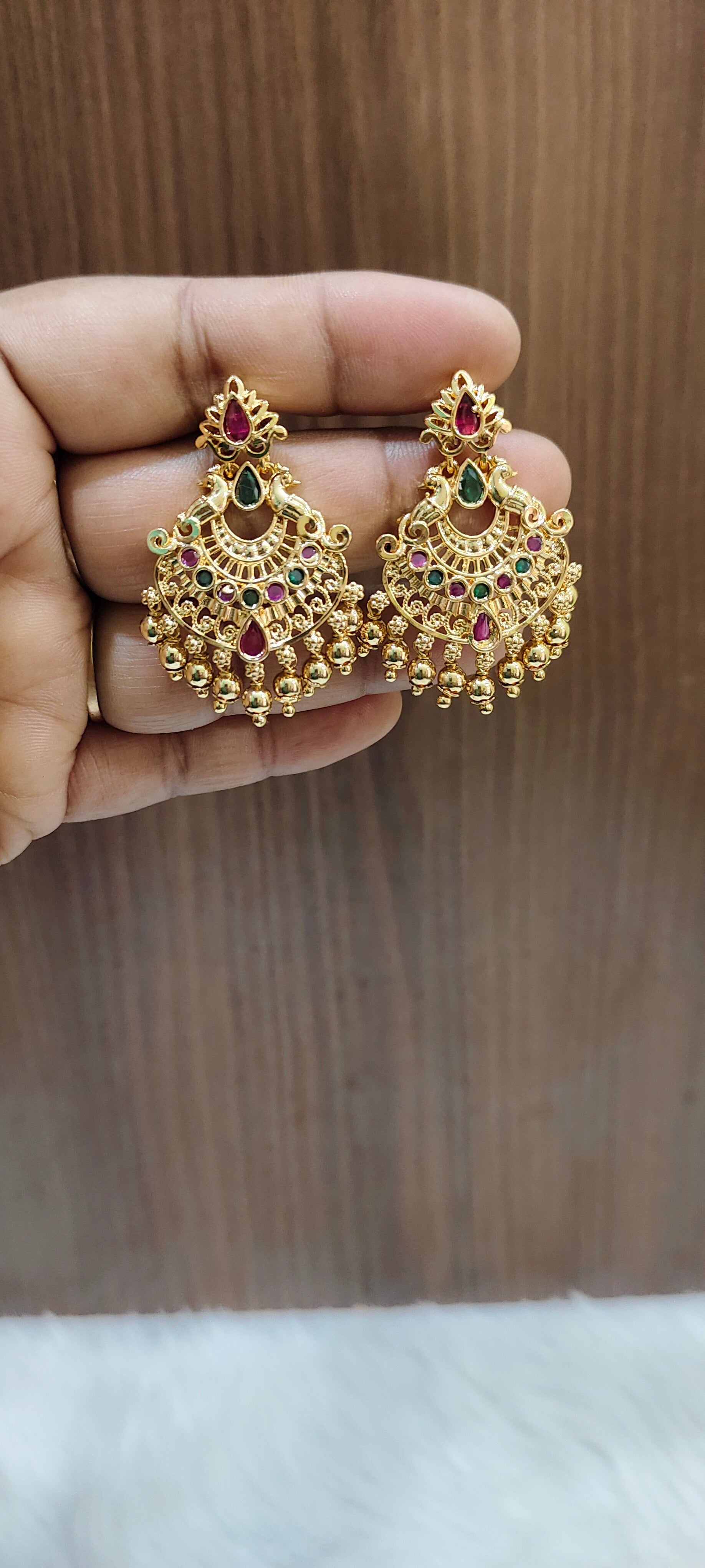 Gold look medium size Chand bali earrings with screw back ...
