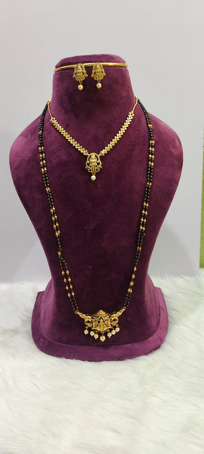 Premium nakshi black beads with necklace set combo