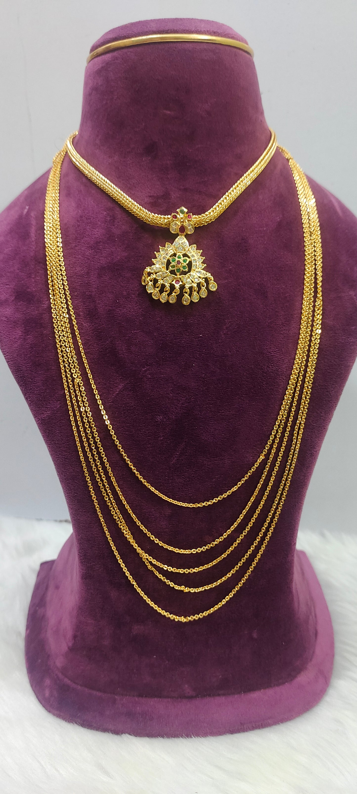 Premium micro gold plated 26" length chandra haram with nanu necklace combo
