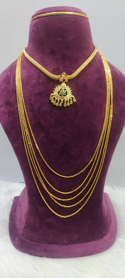Premium micro gold plated 26" length chandra haram with nanu necklace combo