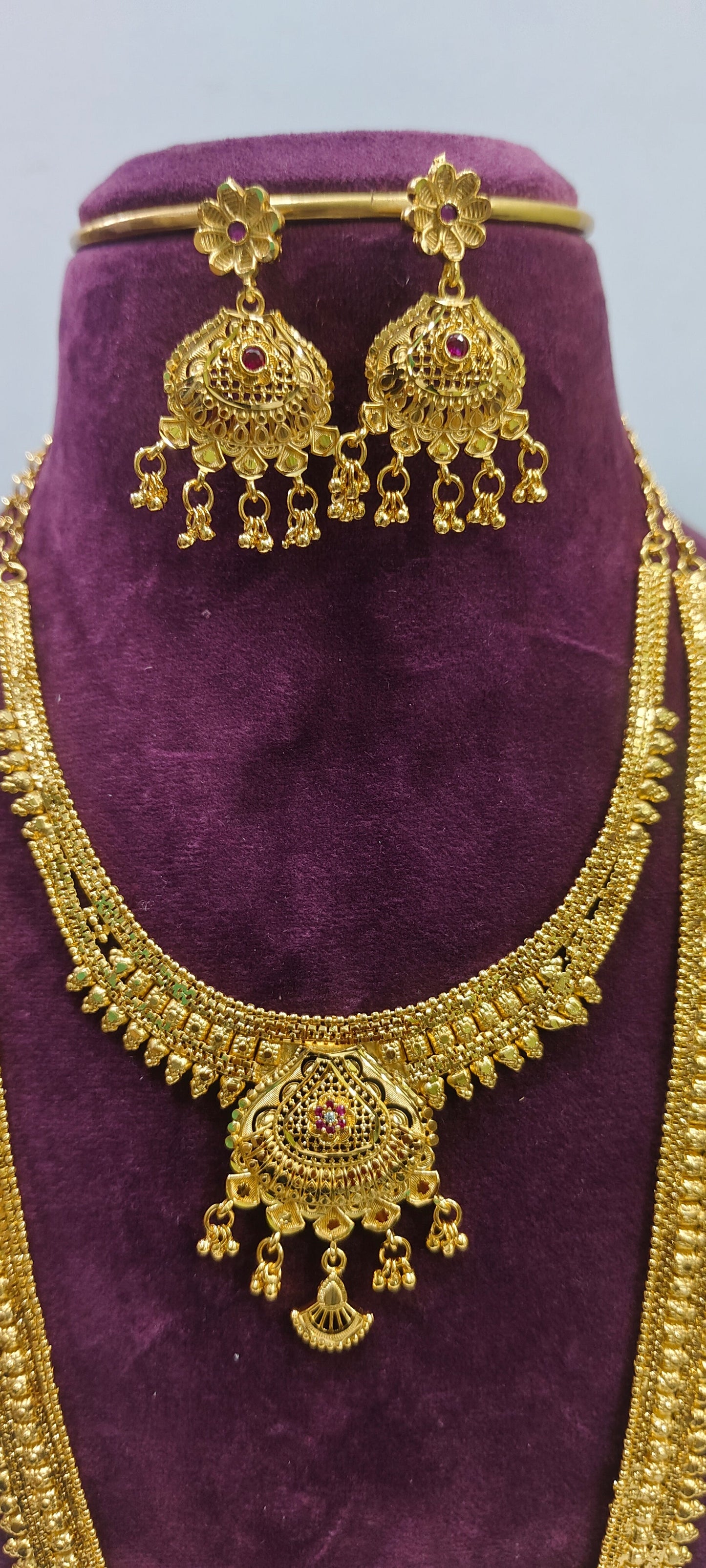 100% real gold look necklace and long haram combo set