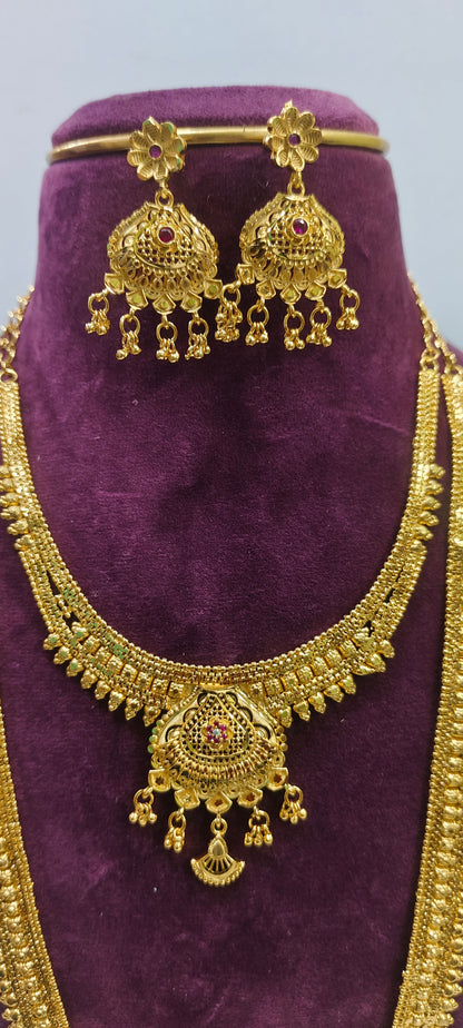 100% real gold look necklace and long haram combo set
