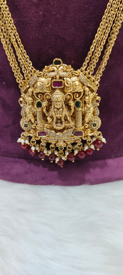 Premium nakshi 5 Line chandraharm and  Lakshmi pendant chain with 32" length