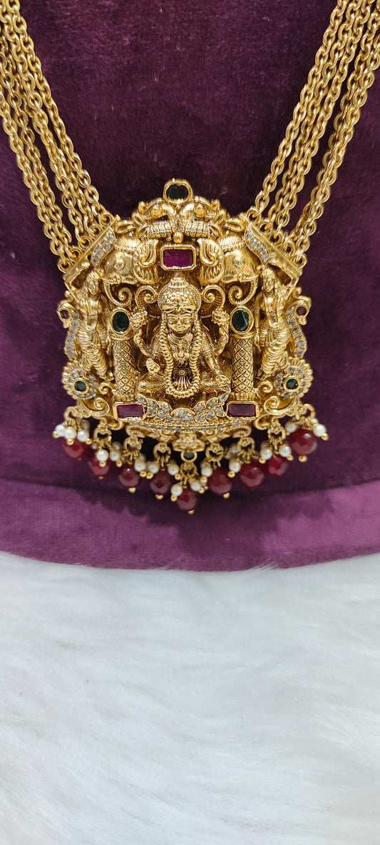 Premium nakshi 5 Line chandraharm and  Lakshmi pendant chain with 32" length