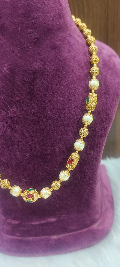 Premium nakshi and Swarovski pearl mala with 18" length