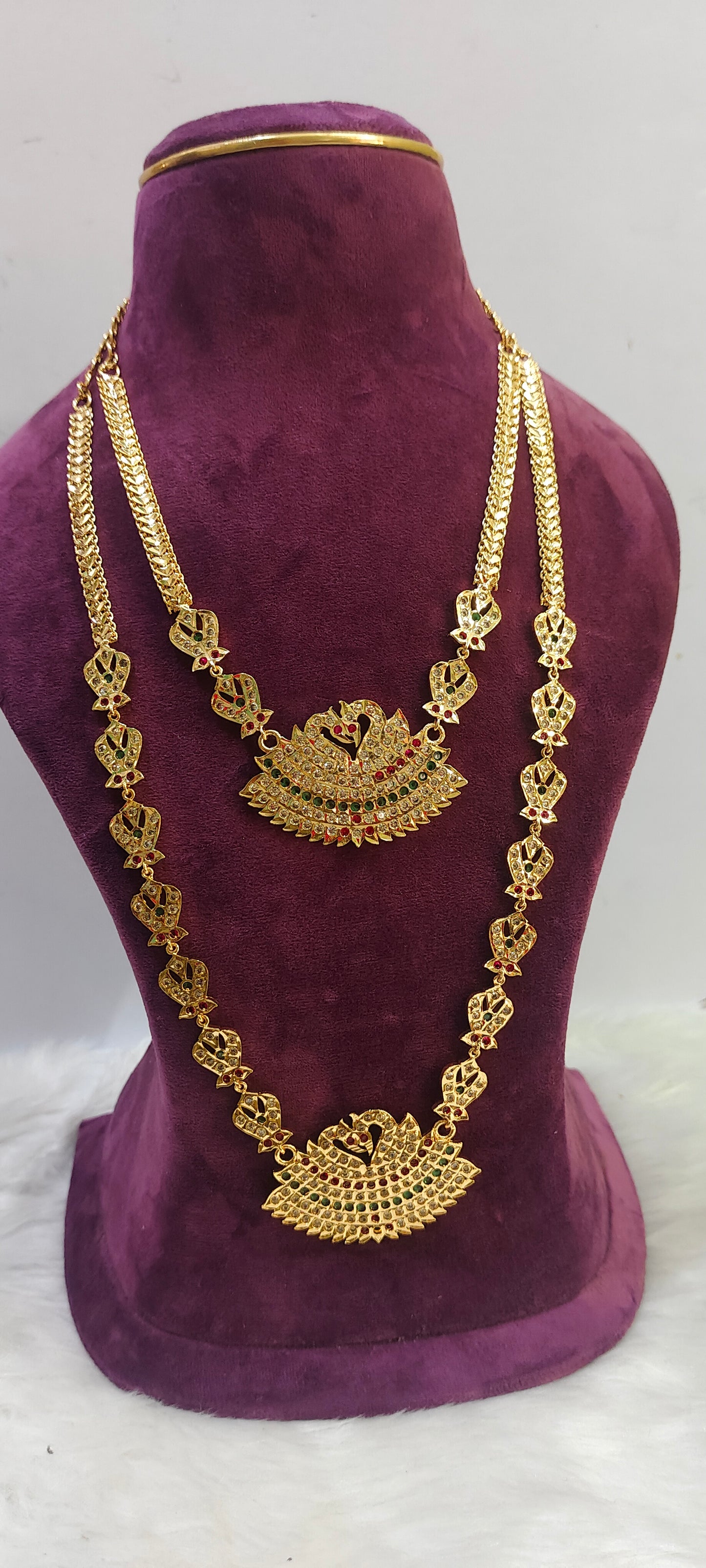 Pure panchaloham necklace and long haram combo set