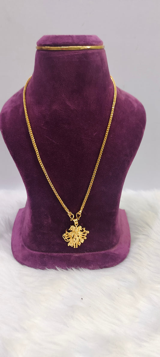 Gold look panchamukhi Hanuman pendant with 18" length chain