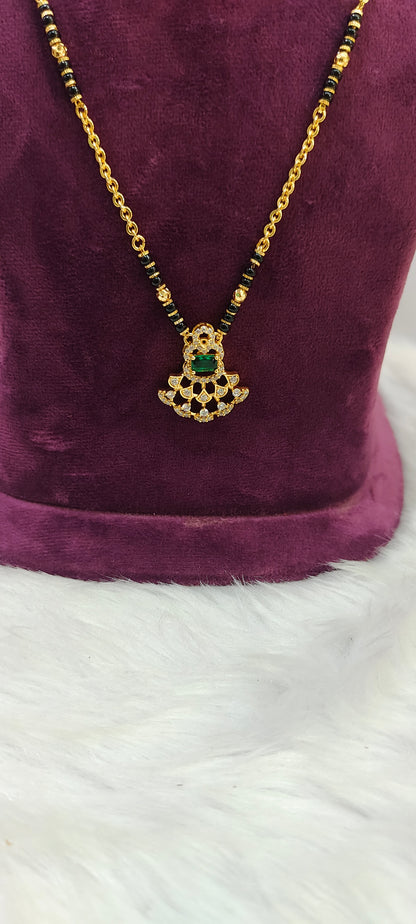 Premium micro gold 18" length short black beads with dimond look pendant