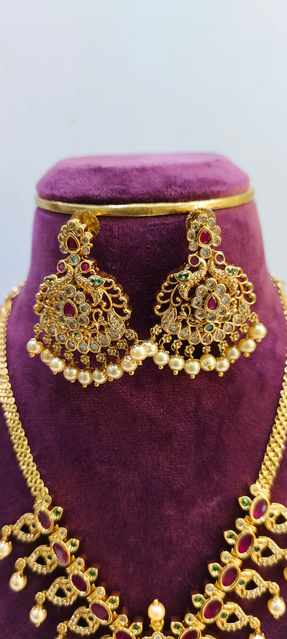 Premium nakshi ruby necklace set with big earrings