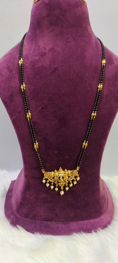 Premium nakshi 28" length 2 line black beads