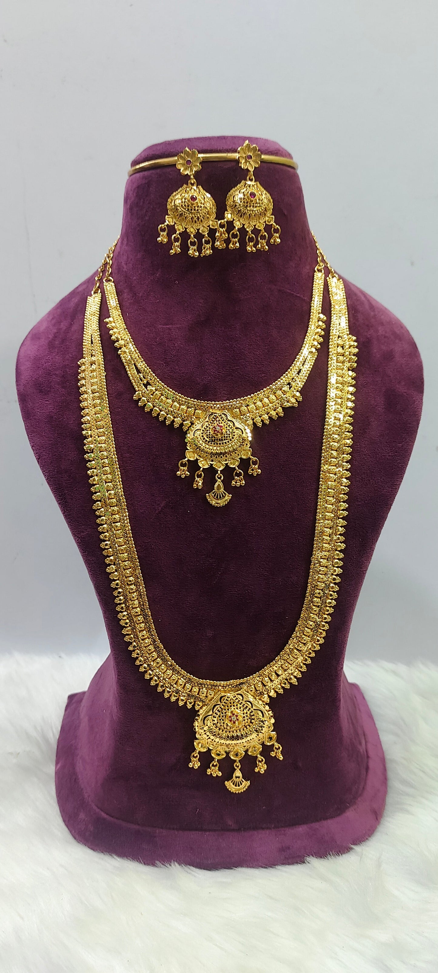 100% real gold look necklace and long haram combo set