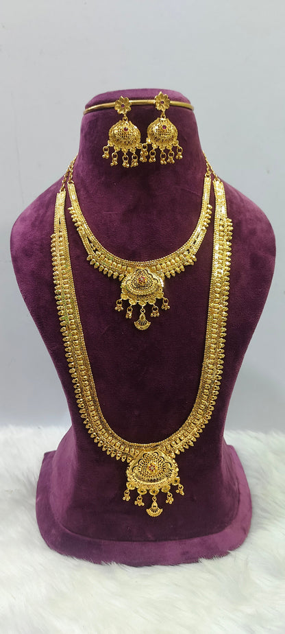 100% real gold look necklace and long haram combo set