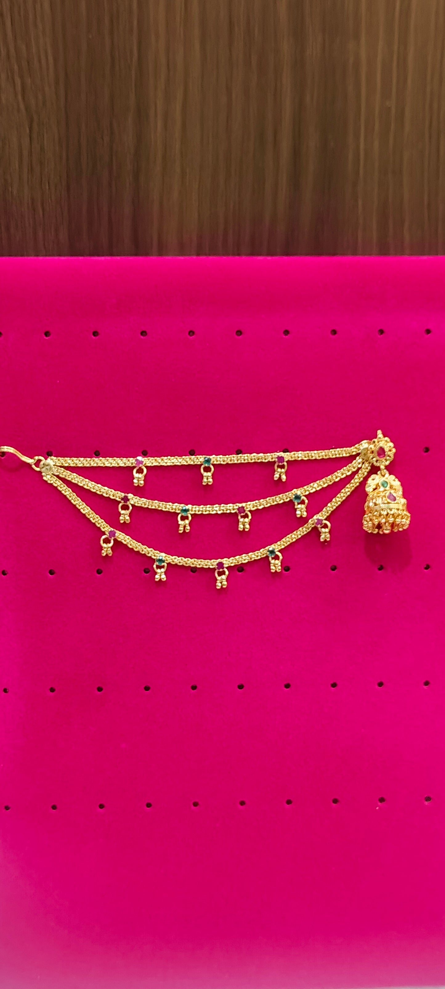 100% gold look screw back jumkas with 3 line earchains