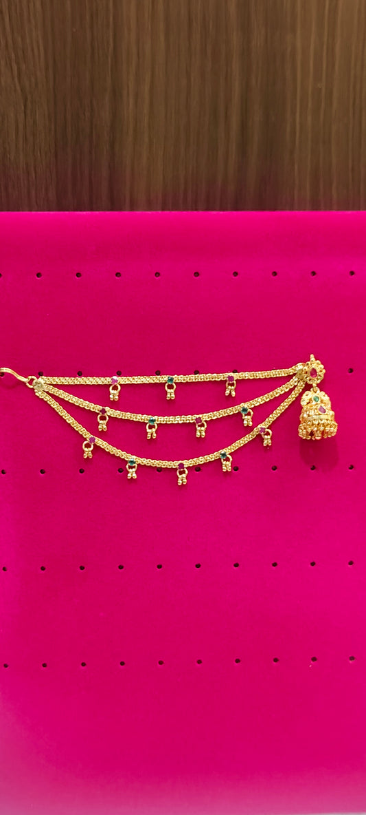 100% gold look screw back jumkas with 3 line earchains