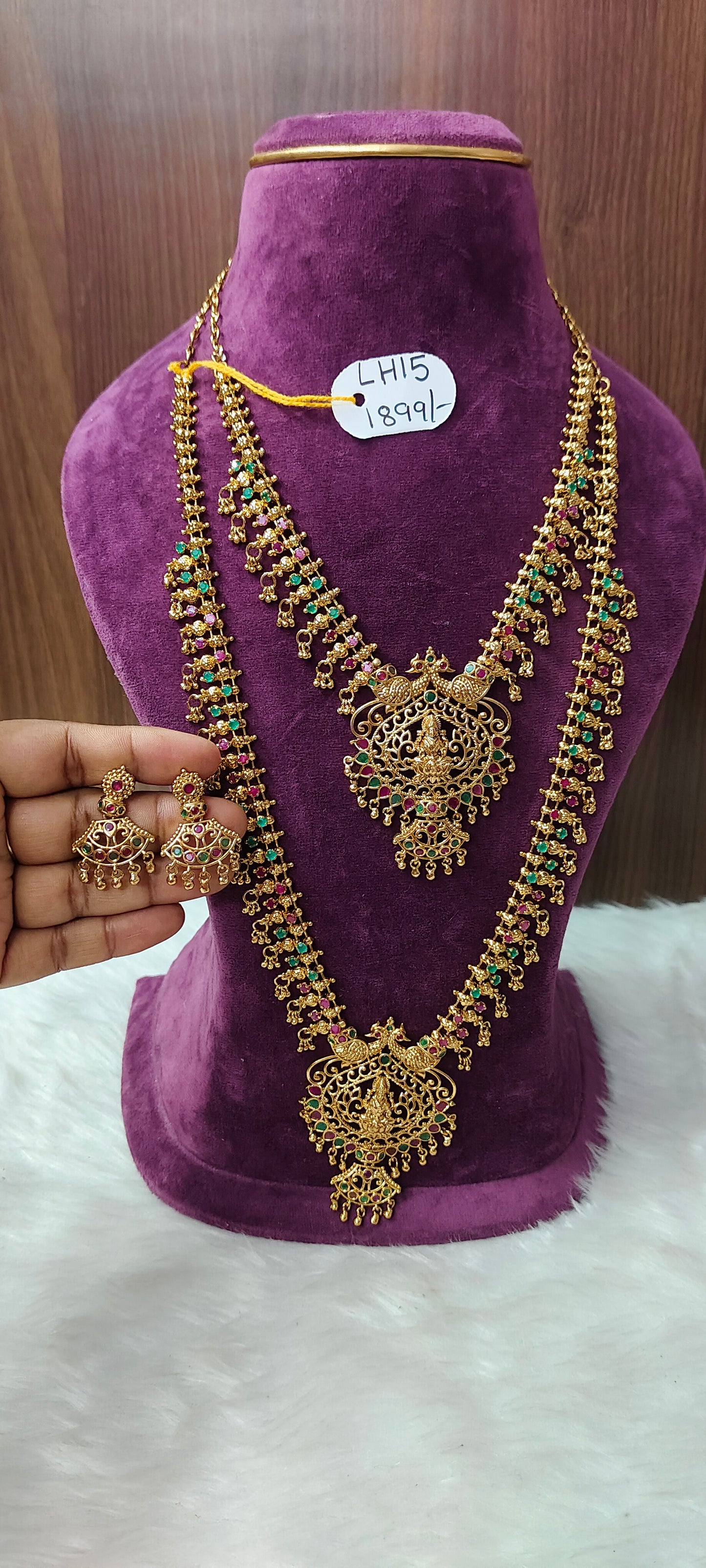 Premium gold look muvvala haram comboset